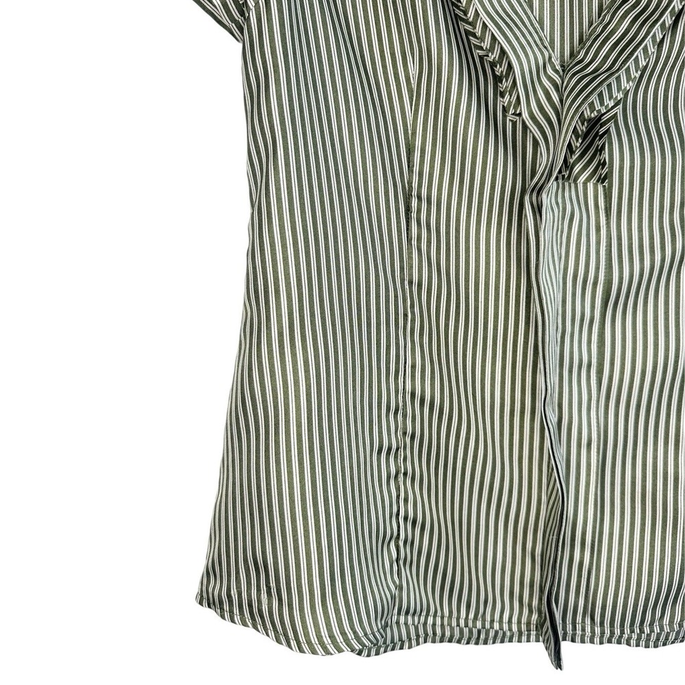 BCBGMAXAZRIA 100% Silk Striped Blouse Patina Green‎ Ruffle V-Neck Small NWT Flaw - Picture 4 of 16